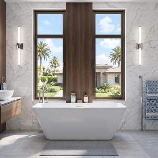 66 in. W x 29.5 in. D Acrylic Freestanding Soaking Bathtub in Glossy