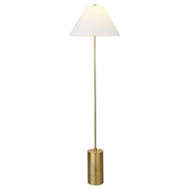 64" Contemporary Metal Traditional Shaped Floor Lamp with White Linen Empire Shade and Frosted Glass for Living Room
