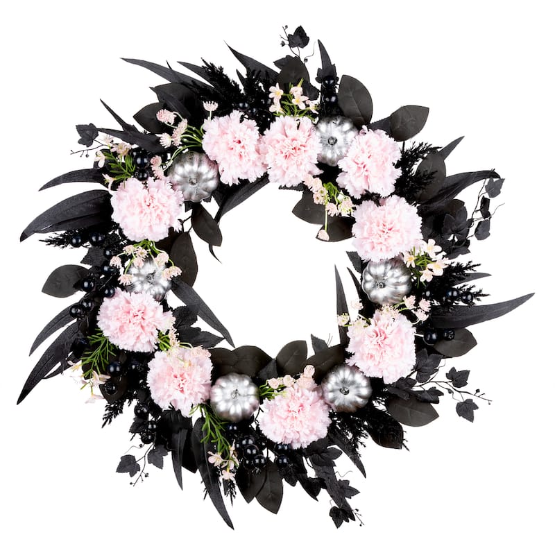 National Tree Company 26" Artificial Pretty Morbid Pink Carnation Halloween Wreath - 26 in