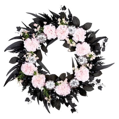 National Tree Company 26" Artificial Pretty Morbid Pink Carnation Halloween Wreath - 26 in