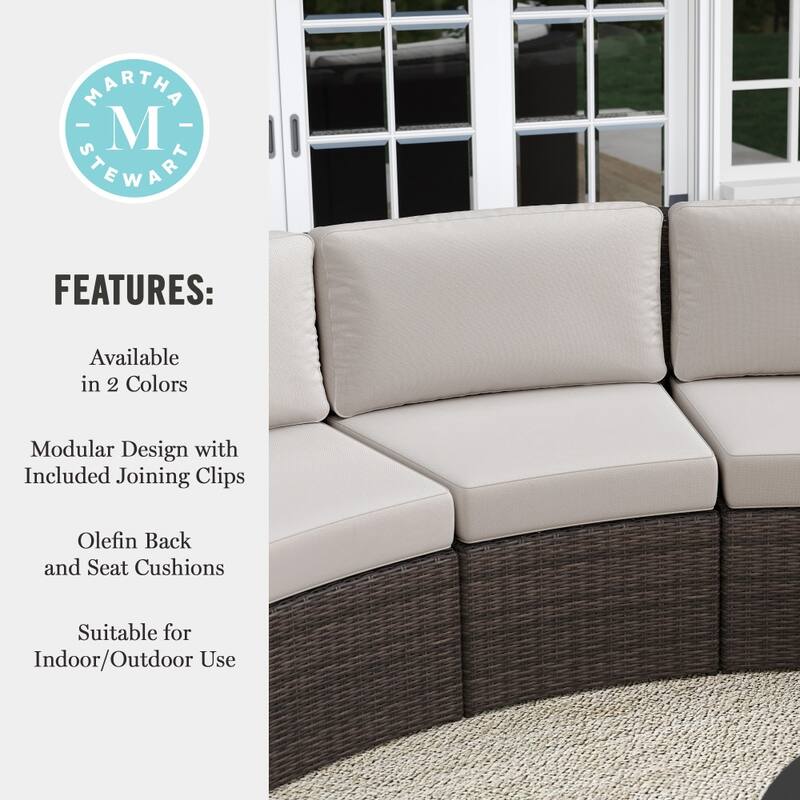 Martha Stewart Rattan Modular Patio Curved Sectional Seat - 33"W x 31"D x 30"H