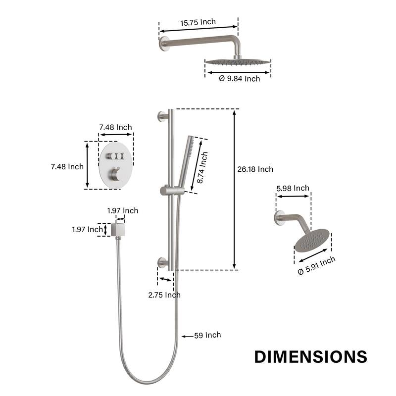 Ceiling/Wall Mount Multifunction Dual Shower System 10 in. 3-Function Round Shower Head With Hand Shower