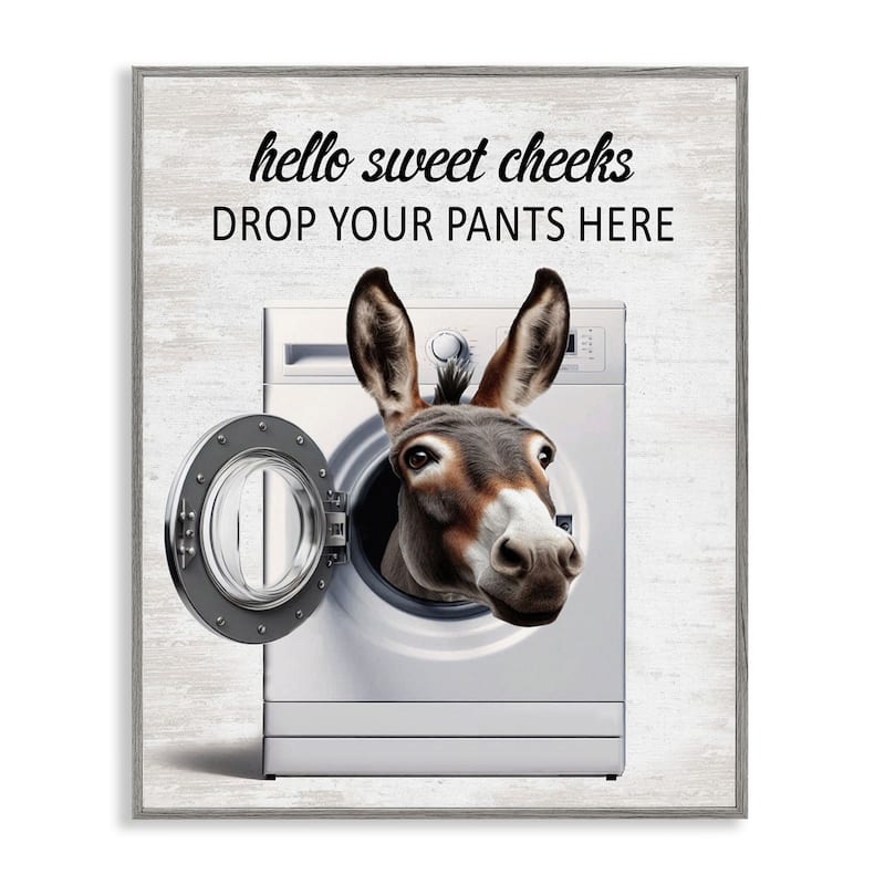 Stupell Funny Sweet Cheeks Laundry Framed Giclee Art Design By Lettered and Lined - 16 x 20 - Grey