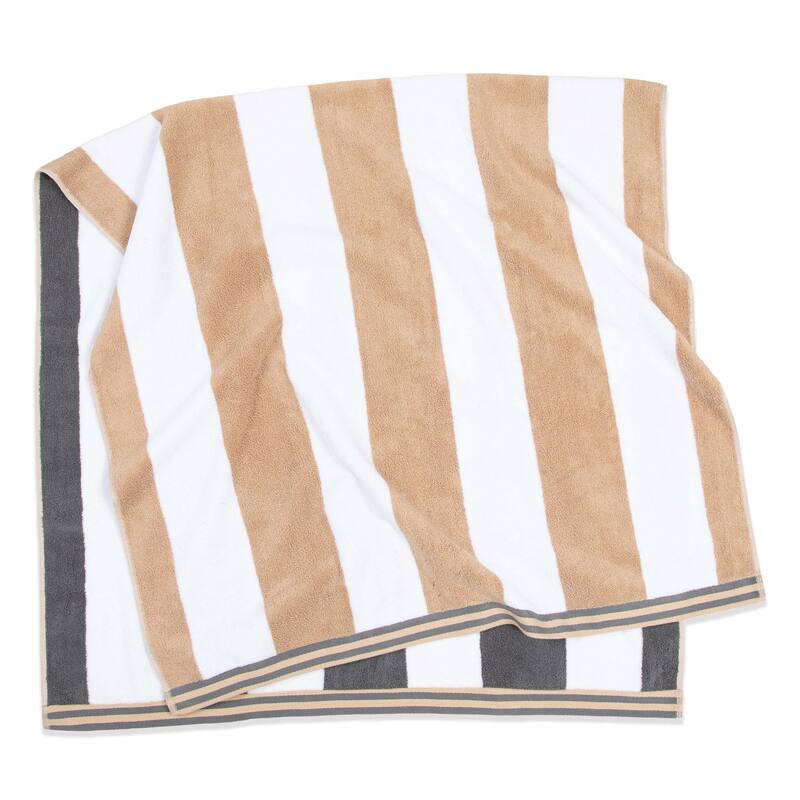 Aston & Arden Striped Reversible Oversized Beach Towel - 35x70 - Grey/Tan