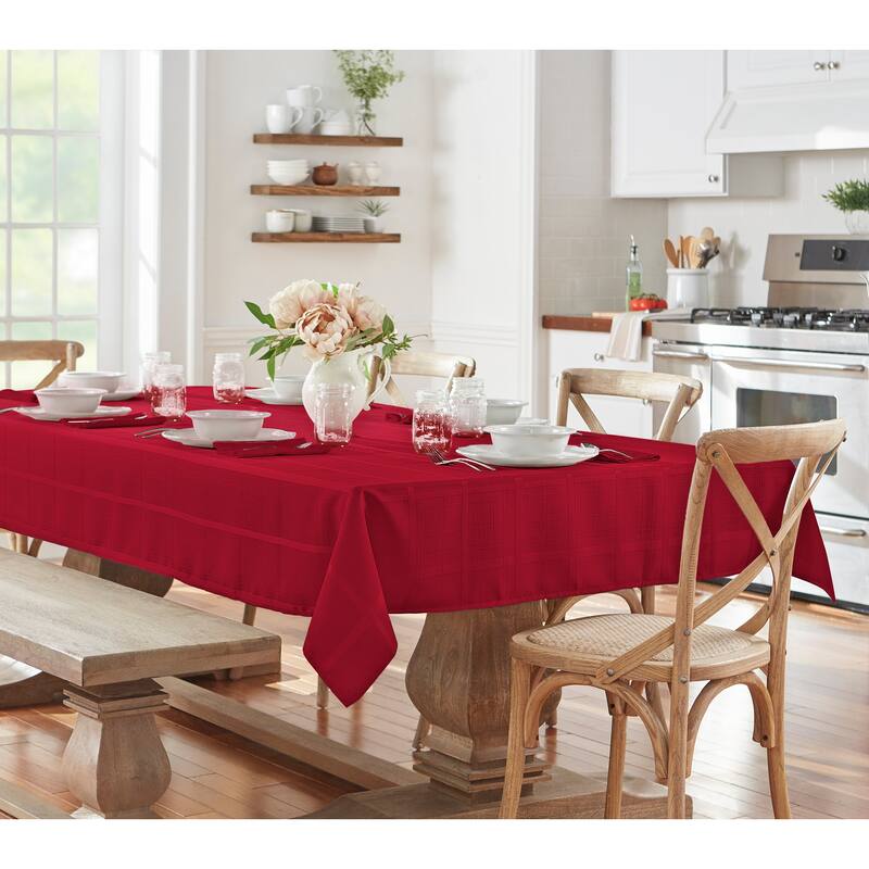Elegance Plaid Jacquard Woven Tablecloth - 60" w x 144" l - poinsettia red
