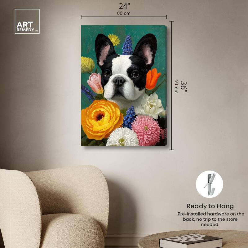 Secret Garden Frenchie Canvas by Art Remedy, Gallery Wrapped