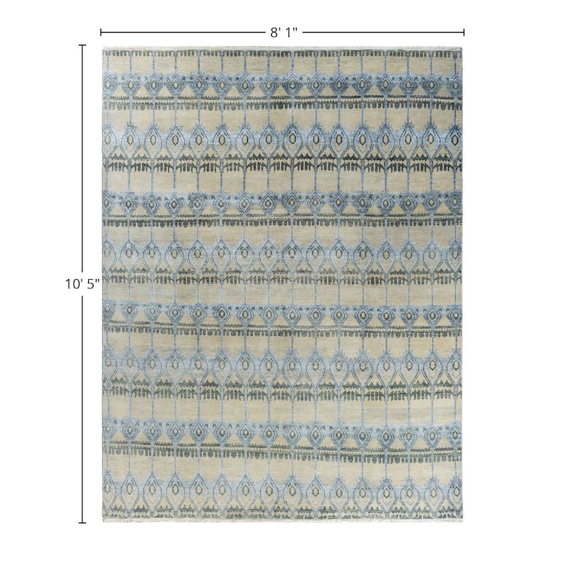 Ikat One-of-a-Kind Hand-Knotted Area Rug - Ivory, 8' 1" x 10' 5" - 8' 1" x 10' 5"