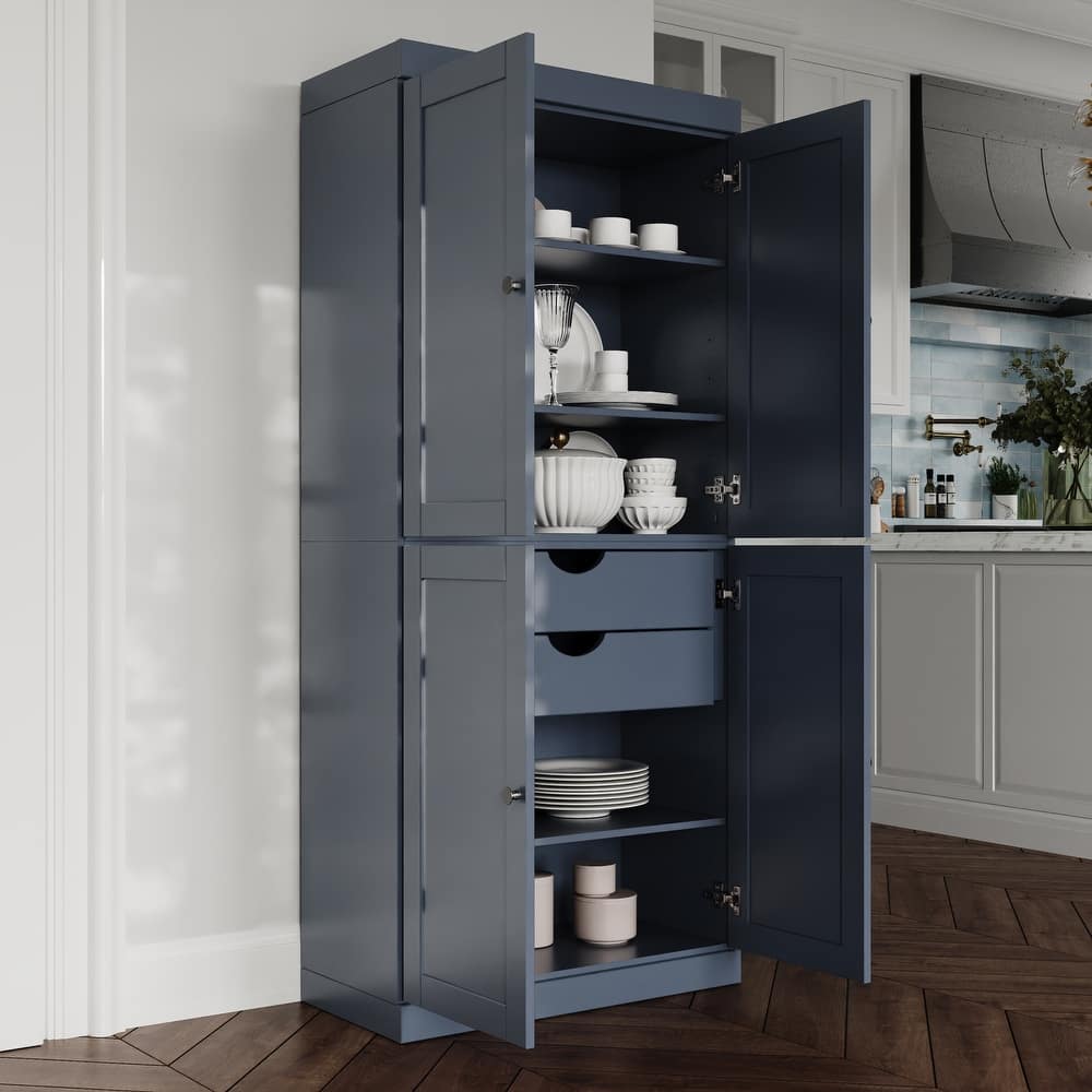 Palace Imports 100% Solid Wood Pantry Cabinet, Shaker Doors, 2 Drawers, Adjustable Shelves, 32" Wide, 71.5" Tall