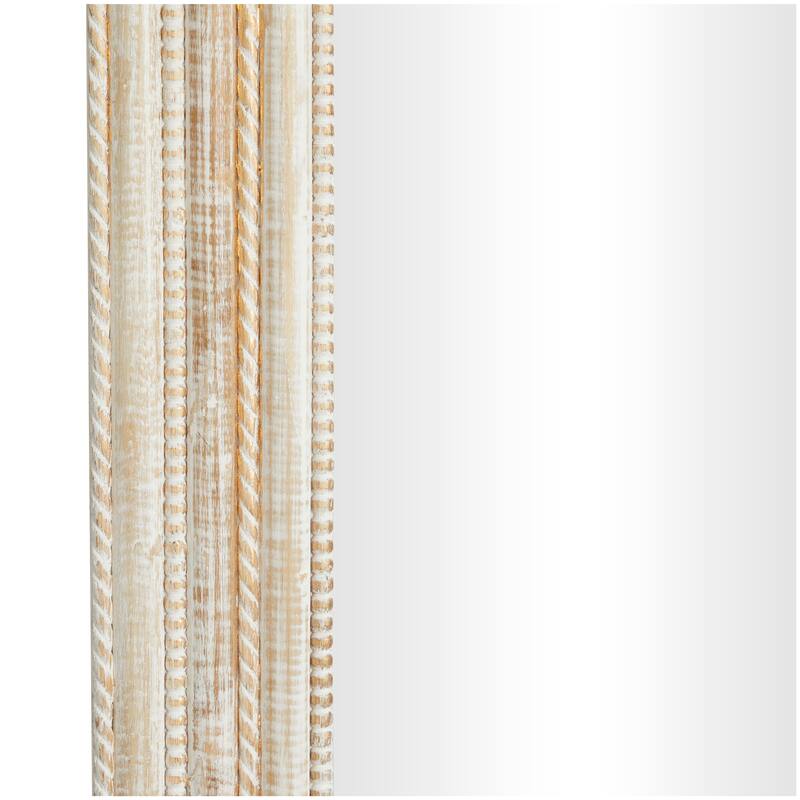 Cream Mango Wood Handmade Room Wall Mirror with Ribbed Edged Frame - 44"W, 44"H