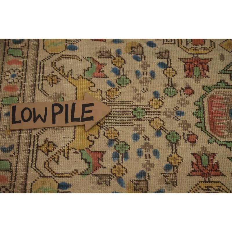 Hand Knotted Oriental 100% Wool Carpet Traditional Floral Beige & Ivories Tabriz Area Rug - 10' 9'' X 7' 10''