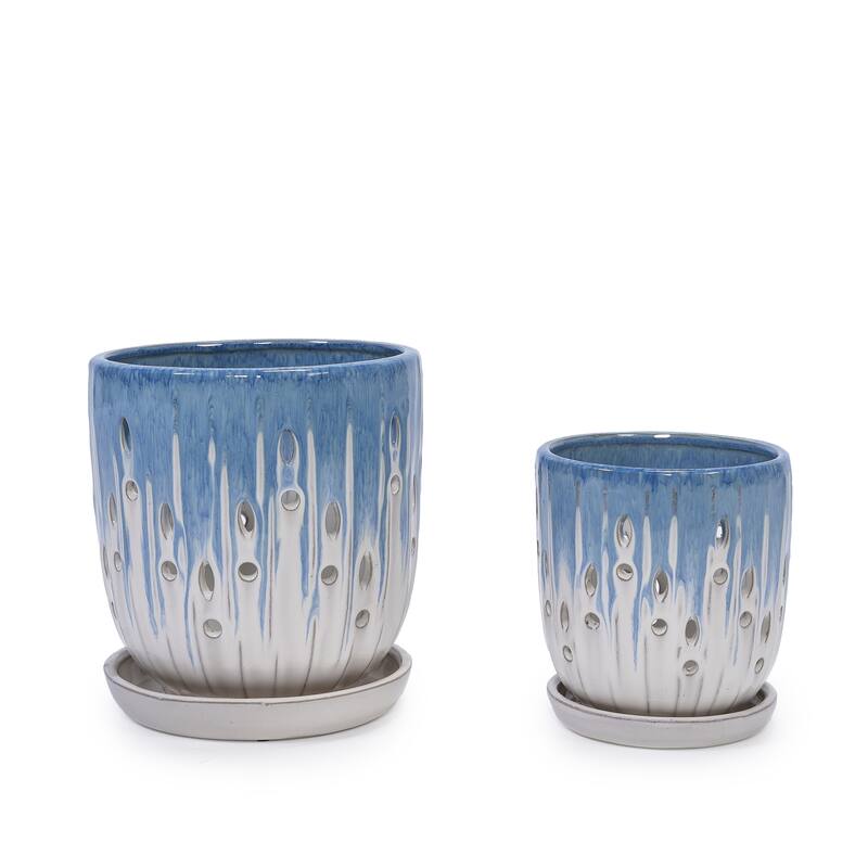 Anmytek Handmade Ceramic Planter Set of 2 Blue White