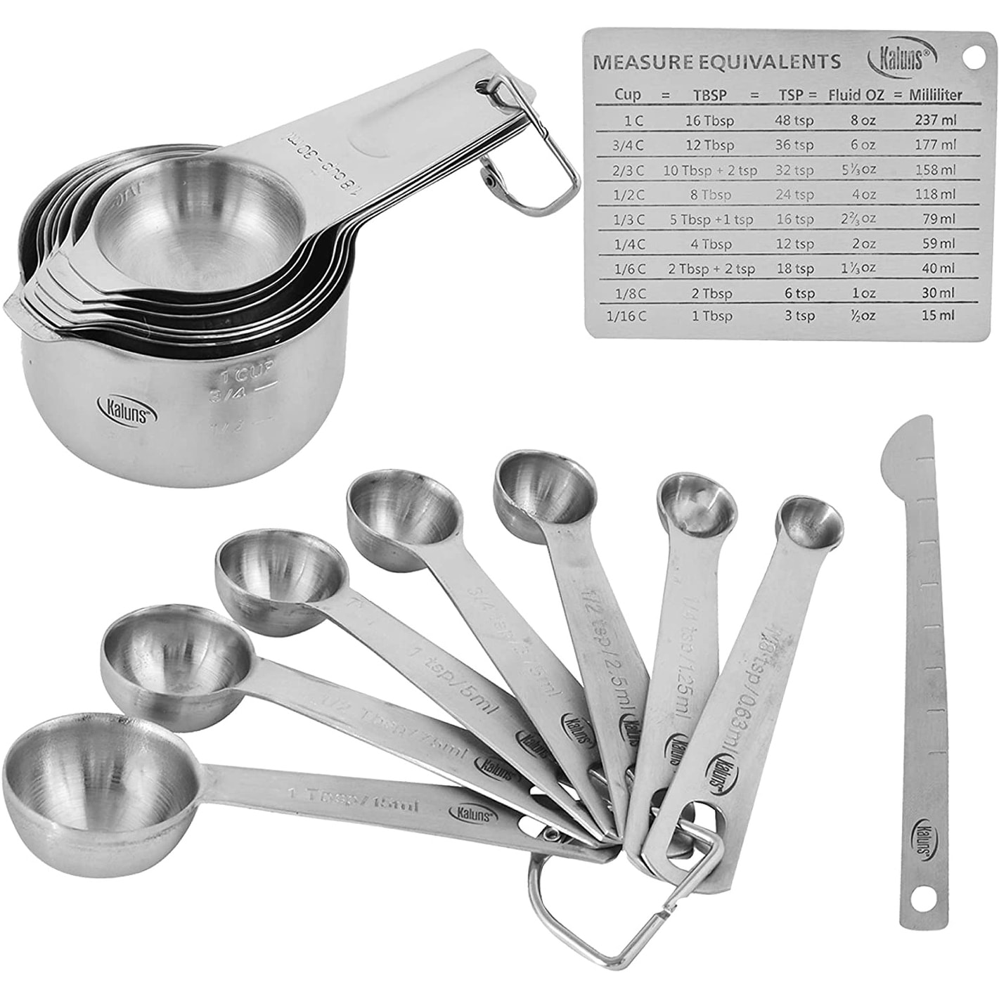 Measuring Cups and Spoons Set of 21 Piece in 18/8 Stainless Steel, Heavy Duty 8 Measuring Cups, 7 Measuring Spoons, 1 Leveler & 5 Mini Measuring