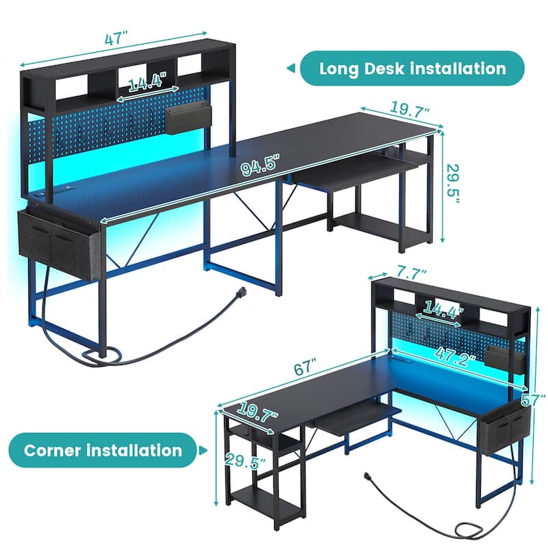 L Shaped Gaming Desk Computer Desk Corner Desk Pegboard Power Outlet
