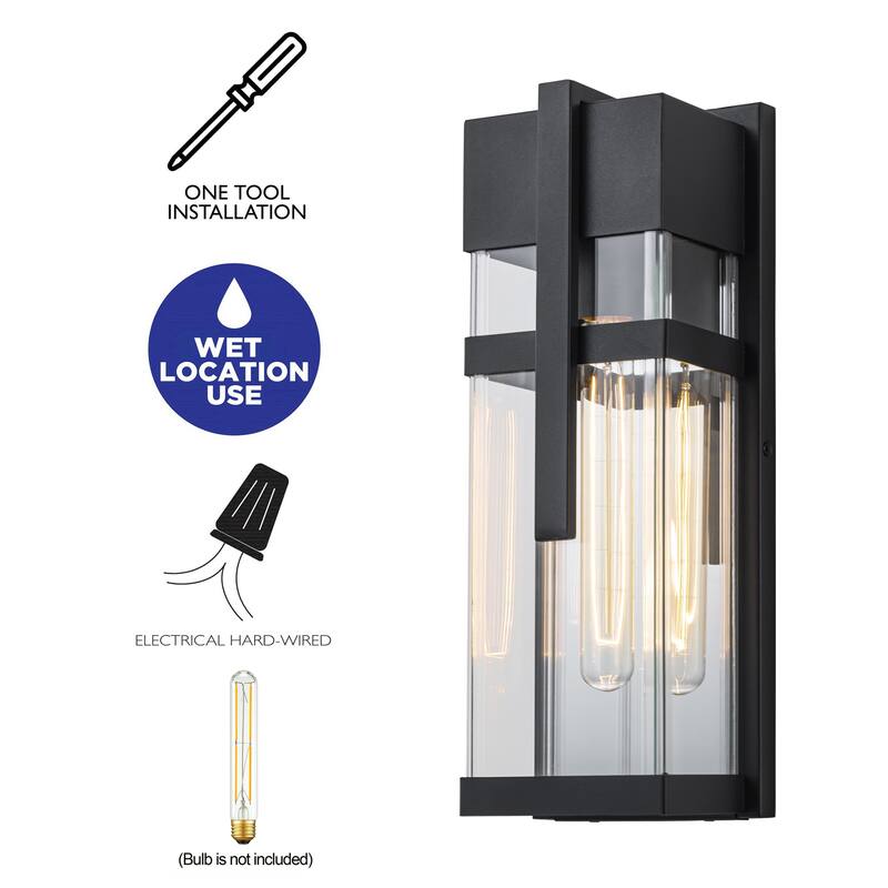 C Cattleya 2-Pack Modern Matte Black Outdoor Wall Lanterns with Clear Tempered Glass