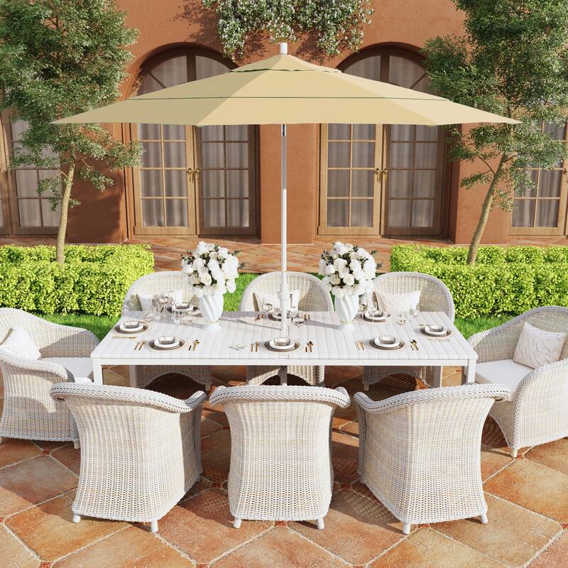 California Umbrella 11' Rd. Aluminum Market Umbrella, Crank Lift, Collar Tilt, Dbl Wind Vent, White Finish, Olefin Fabric - Antique Beige