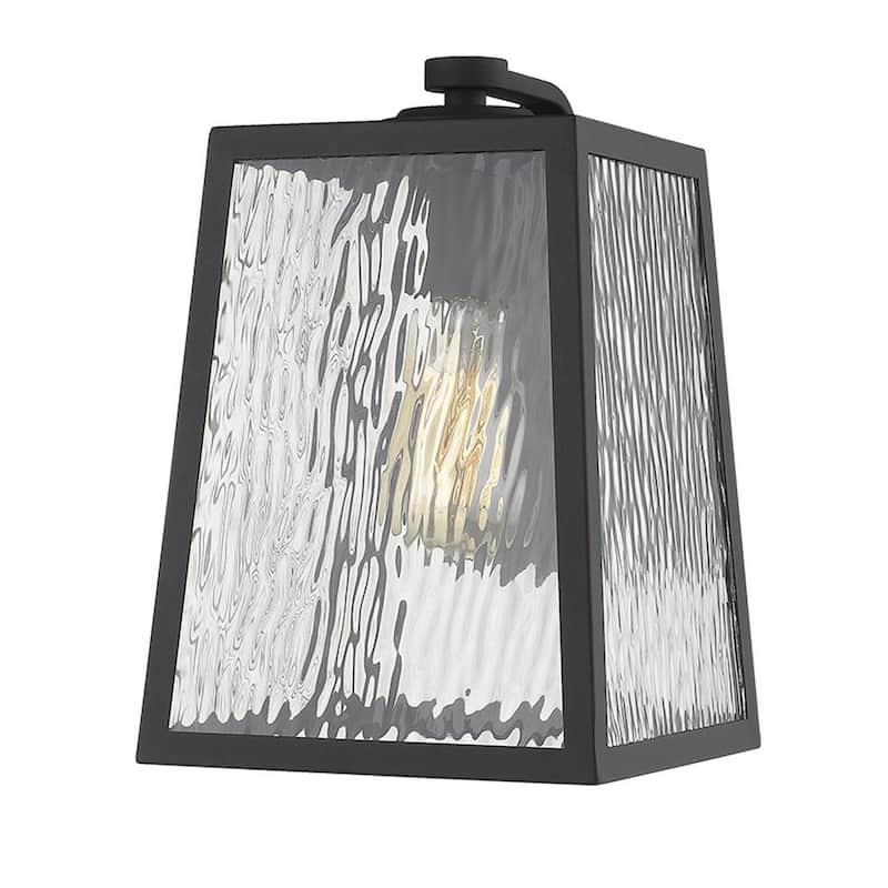 1-Light Matte Black Wall Light with Seeded Glass Panels for Outdoors - 10.50” x 8.50” x 12.50”