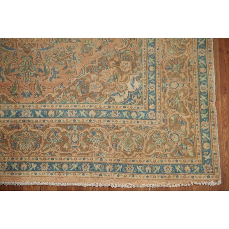 Hand Knotted Oriental 100% Wool Carpet Traditional Floral Oranges & Rust Mashad Area Rug - 9' 6'' X 6' 3''