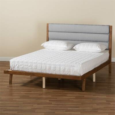 Gray and Walnut Brown Finished Wood King Size Platform Bed
