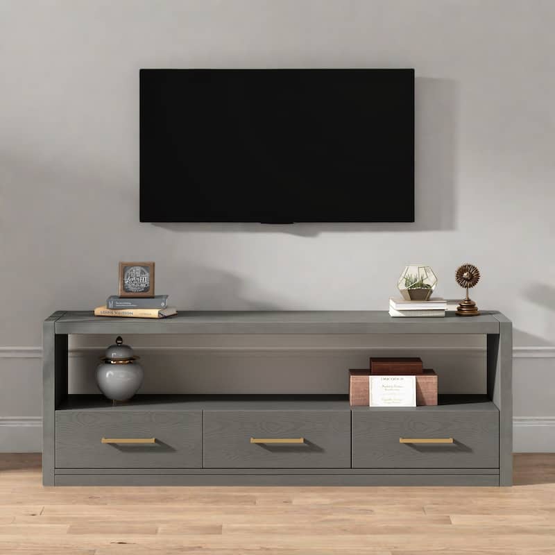 74"Minimalist TV Stand with 3 Spacious Drawers - Versatile Media Console for Living Room, Bedroom - Grey