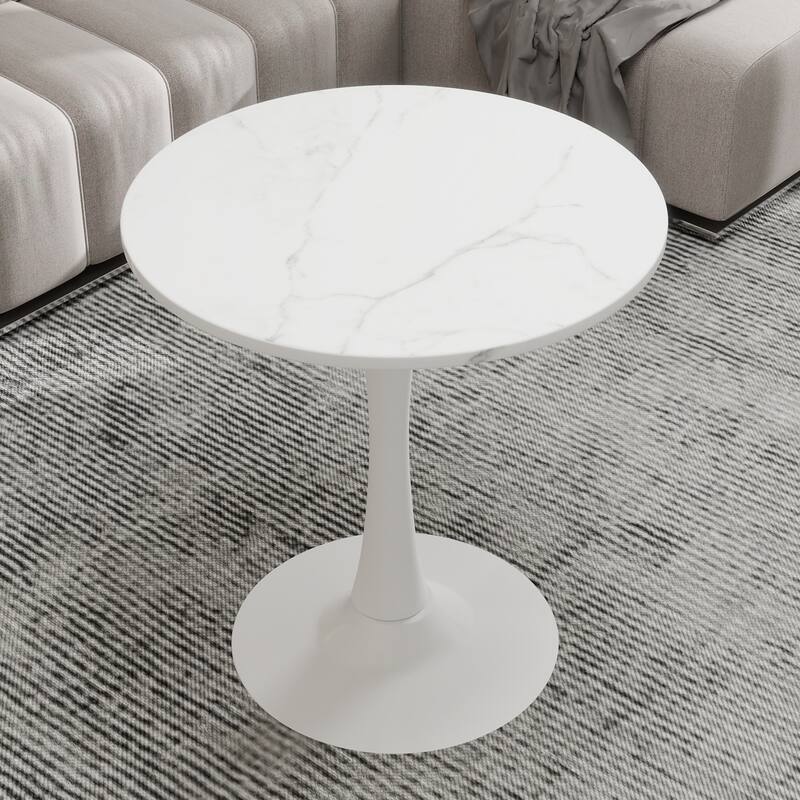 27.6-Inch Mid-Century Modern Style Dining Table, Accommodates 2-4 People, Featuring A Round White-Veined Marble Tabletop