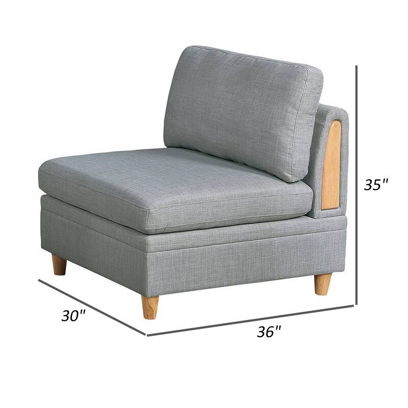 Gimy 37 Inch Modular Armless Sofa Chair, Light Gray Dorris Fabric, Wood