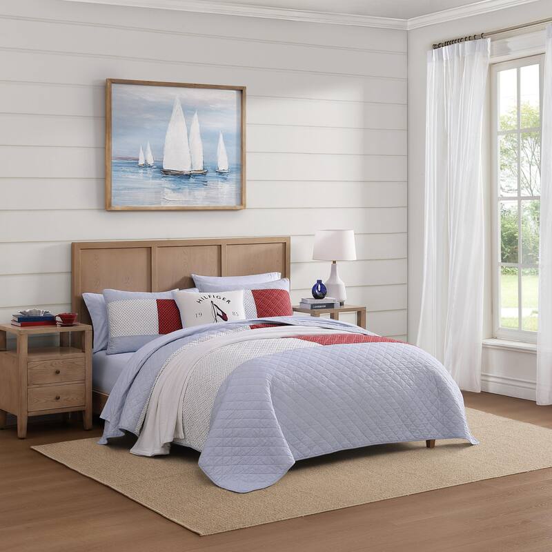 Tommy Hilfiger Nautical Anchor Flag Blue Cotton Reversible Quilt Set