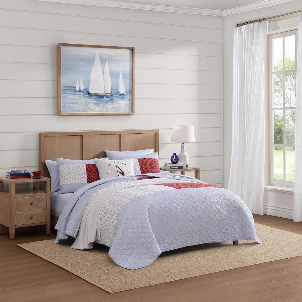 Tommy Hilfiger Nautical Anchor Flag Blue Cotton Reversible Quilt Set