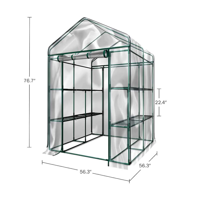 Walk-In Greenhouse with 8 Shelves and PVC Cover for Indoor or Outdoor Use by Home-Complete - 56.3 x 56.3 x 76.7