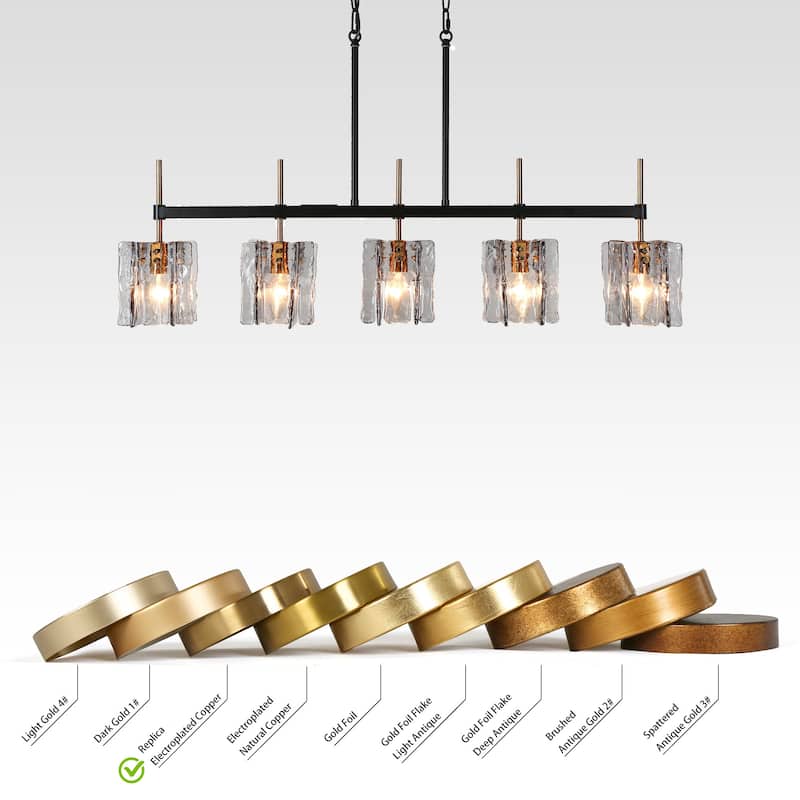 Kasy Modern 5-Light Linear Chandelier Textured Glass Kitchen Island Light Unique Design
