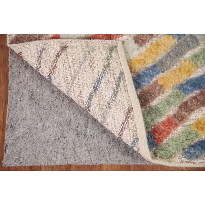 Hand Knotted Oriental 100% Wool Carpet Modern Stripe Multi-Colored Abstract Area Rug - 7' 9'' X 5' 8''