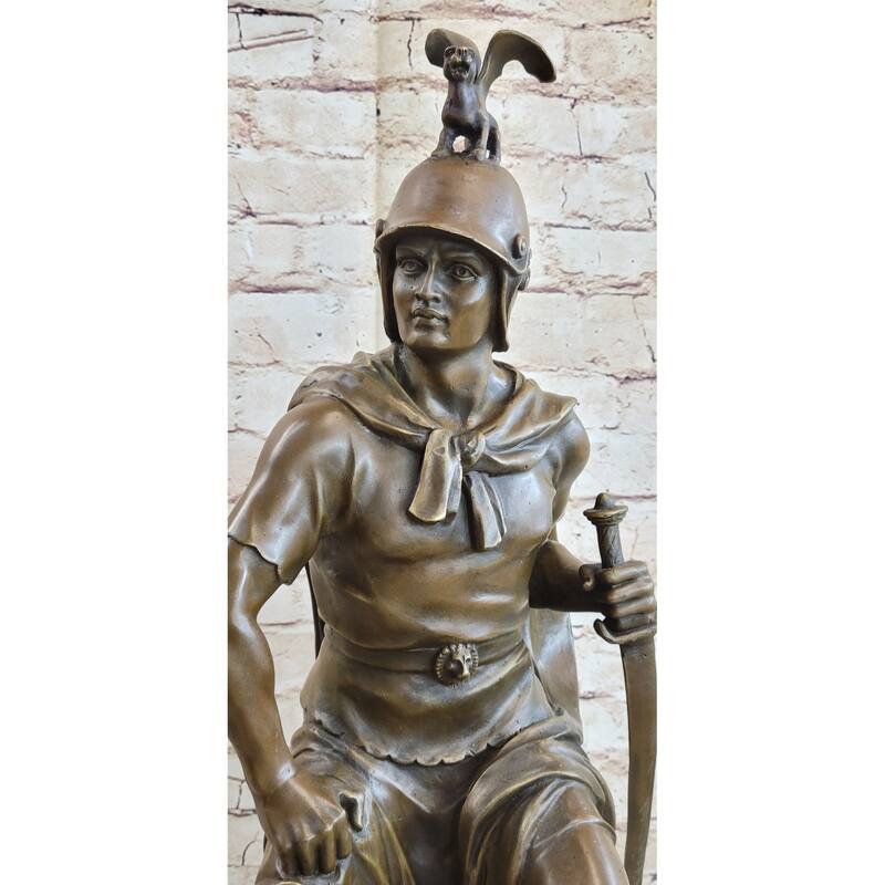King Arthur Seated Ancient Warrior W/ Sword Griffon Helmet Bronze Statue Sculpture Decor