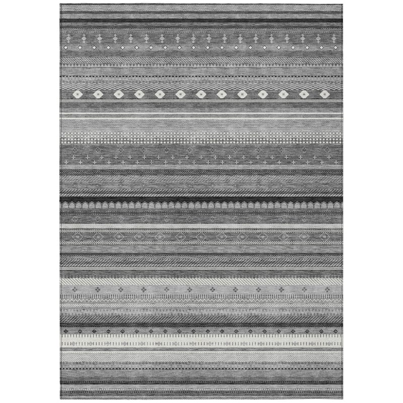 Machine Washable Indoor/Outdoor Boho Stripes Chantille Rug