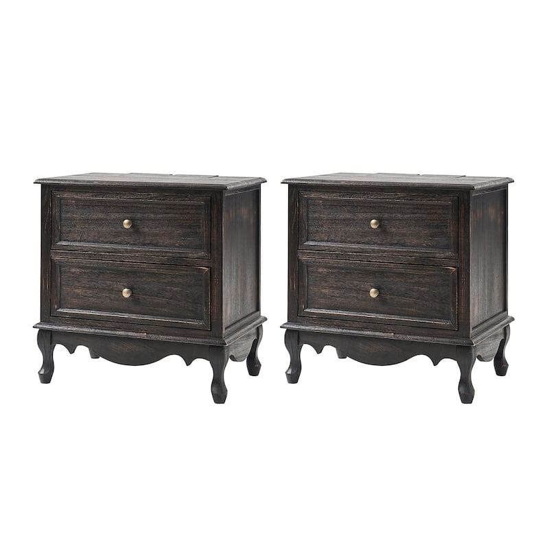Pallantium 24'' Tall 2 - Drawer Nightstand with Charging Station Space Set of 2 by HULALA HOME