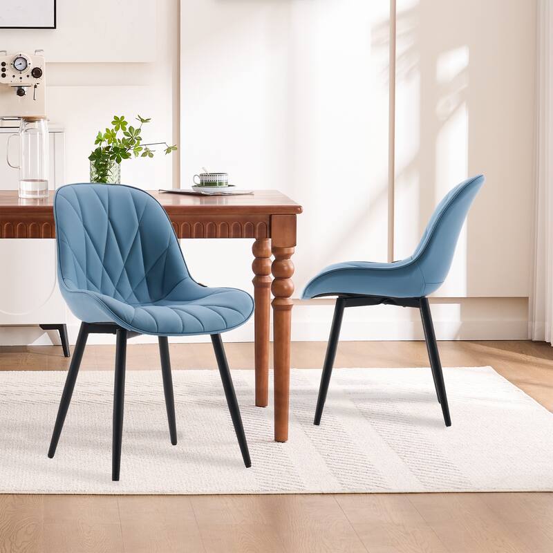 Modern Dining Chairs Set of 2 with Curved Backrest - Blue