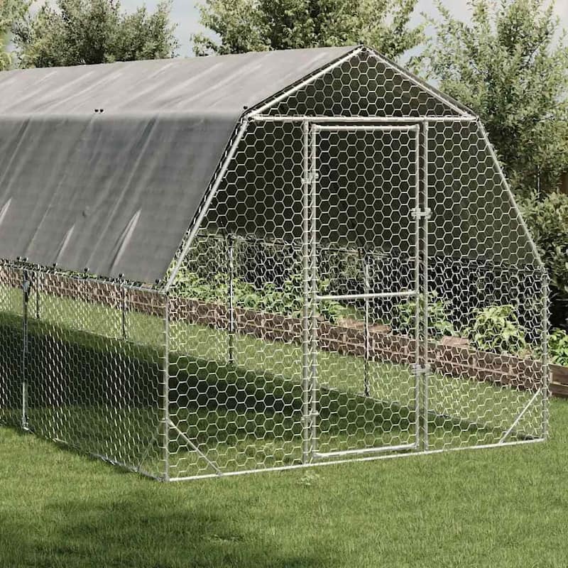 vidaXL Chicken Run Galvanized Silver Sturdy Large Walk-in Chicken Run - 393.7 x 98.4 x 88.6