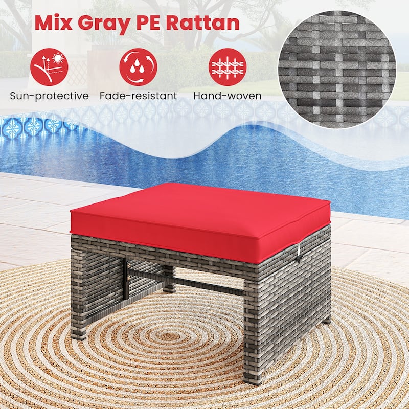 PE Rattan Outdoor Ottomans with Cushions, Footrest Seats or Tables - 16" L x 19" W x 9.5" H