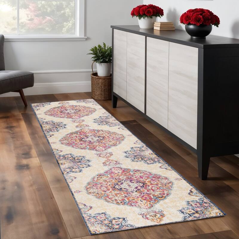 HomeRoots Medallion Southwest Runner Area Rug - 84.00 in. x 27.00 in. x 0.40 in. - Brown/Orange/Purple