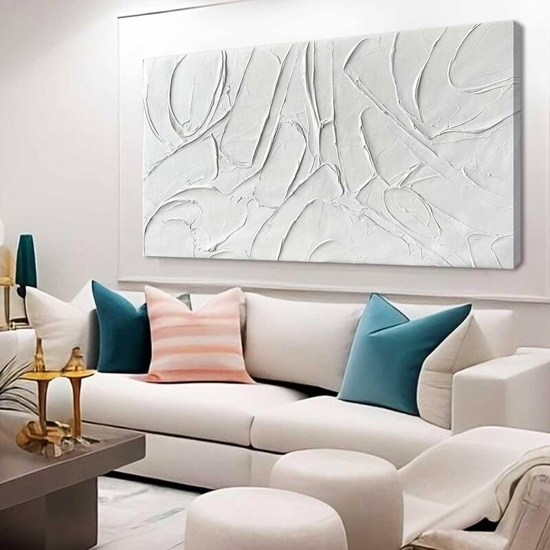 White Abstract Wall Decor Maximalist Artwork Textured Canvas Wall Art - 24 x 48