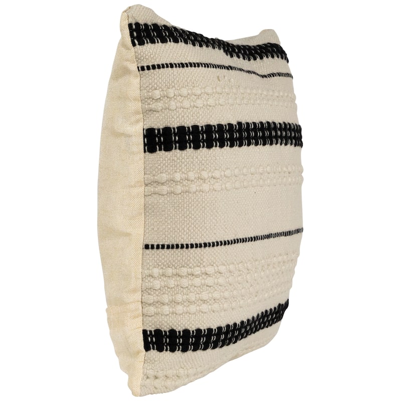 20" White and Black Handloom Woven Outdoor Square Throw Pillow