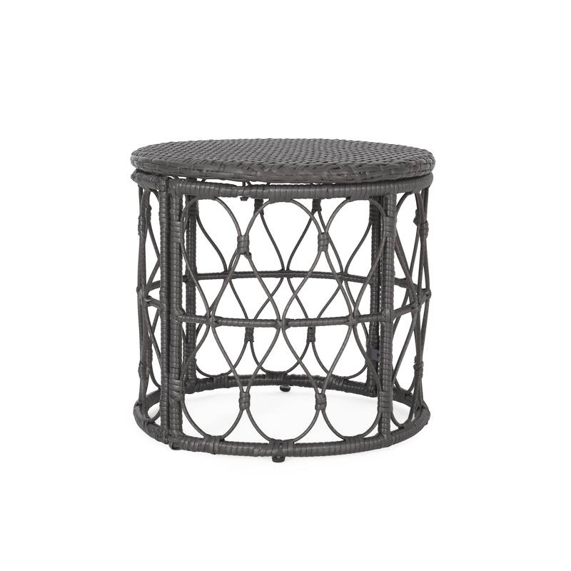 Roomfitters Bruce Outdoor Wicker Side Table with Looped Design, Boho Patio Accent Table