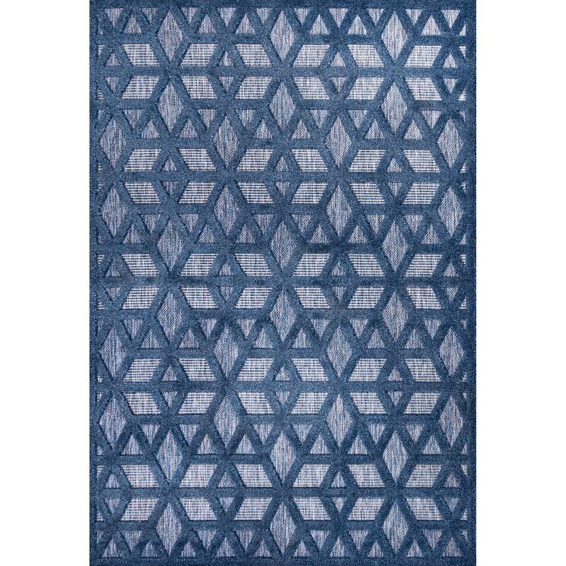 JONATHAN Y Peralta Neutral Geometric Indoor/Outdoor Area Rug - 4 X 6 - Navy
