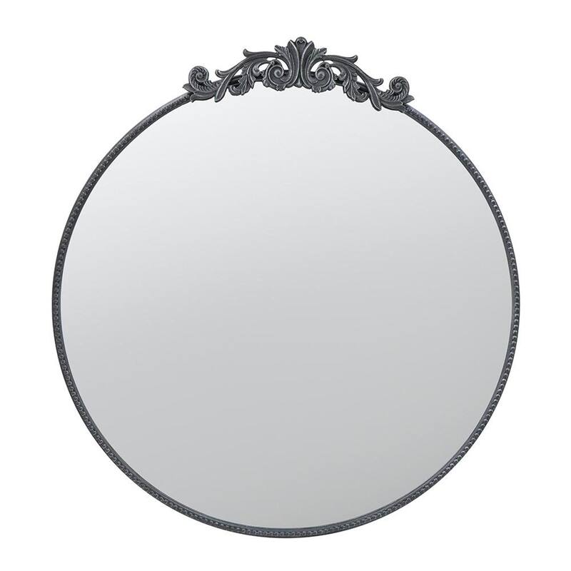 HomeRoots 39" Black Crowned Top Iron Framed Accent Mirror - 36' X '38.5' X '1.5