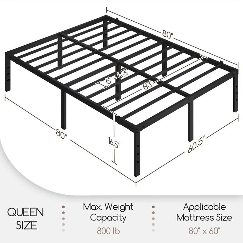 Yaheetech 16.5 Inch Metal Bed Frame with Heavy Duty Steel Slat Support Metal Platform Bed Frame with Underbed Storage