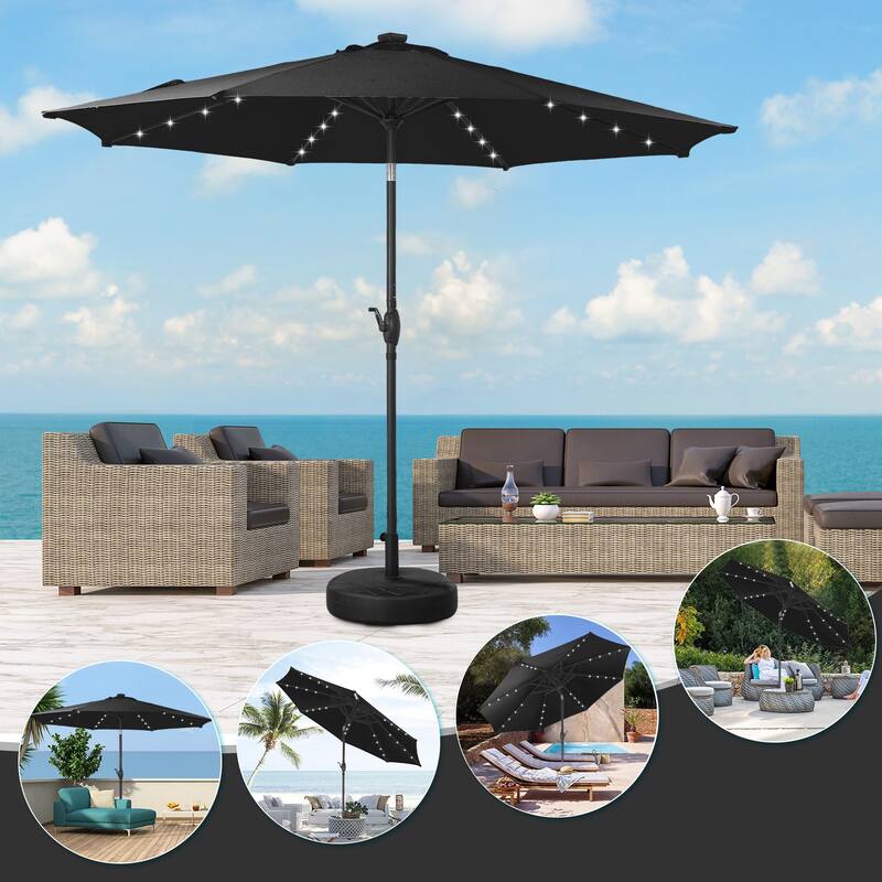 10ft Patio Umbrella with Lights Outdoor Solar Umbrella