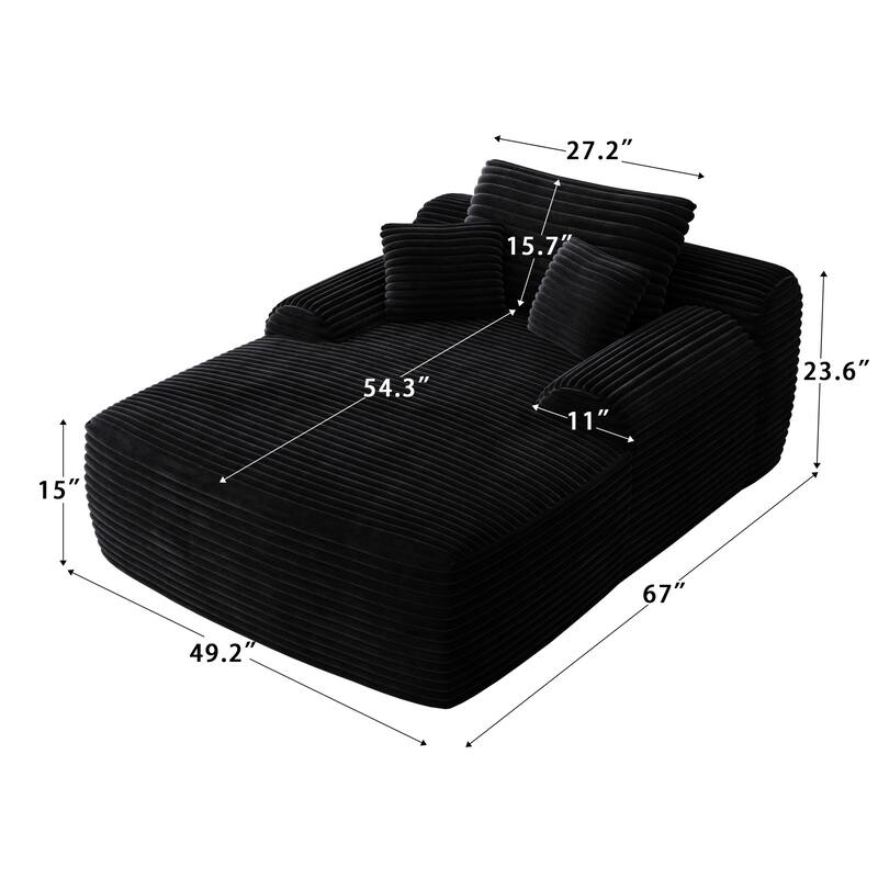 Corduroy Black Oversized Upholstered Sleeper Cloud Sofa Bed