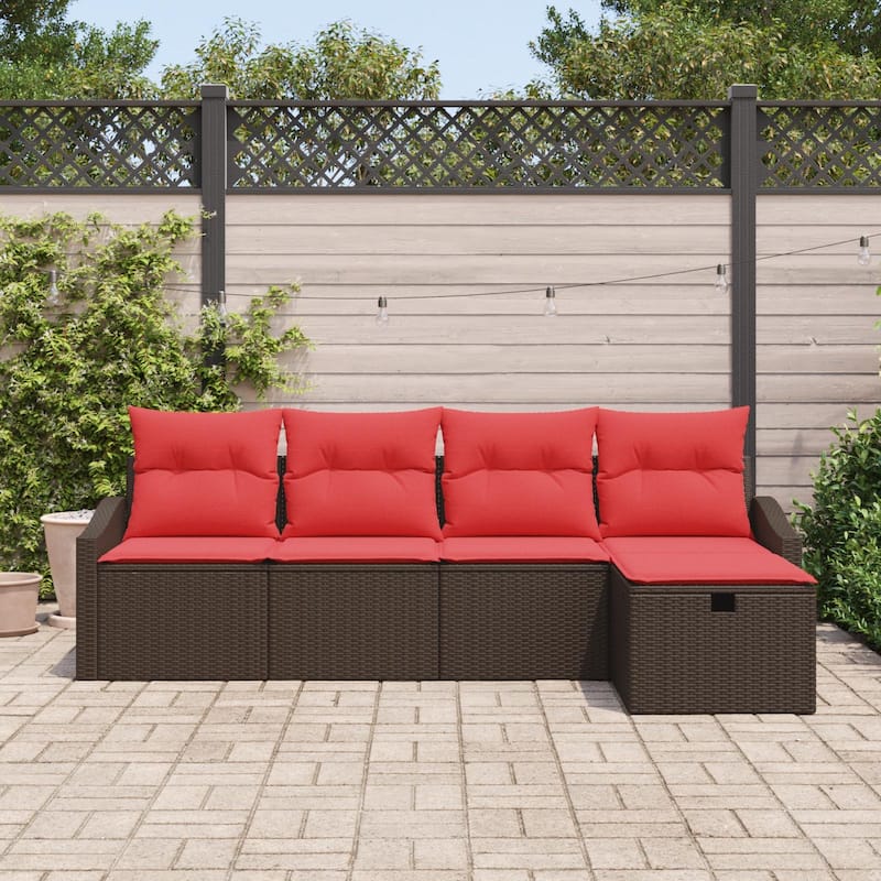 vidaXL 5/6 Garden Sofa Set with Cushions Black/Brown/Grey Wicker - 91.7 x 46.1 x 27.2