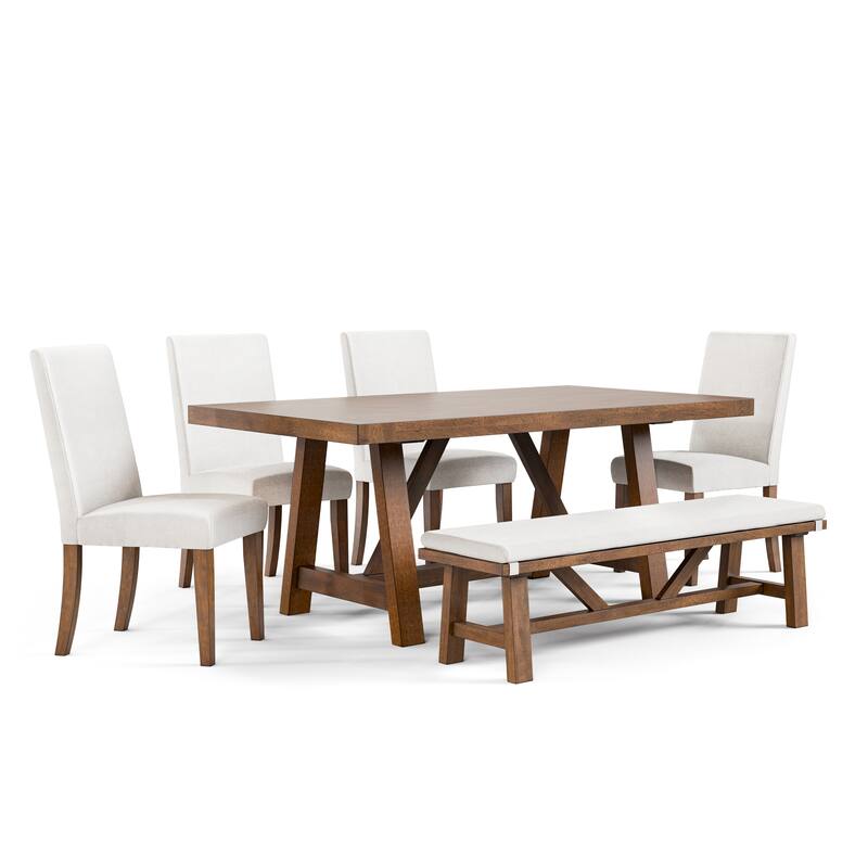 Furniture of America Drystan Rustic 6-Piece Brown Solid Wood Dining Set with Bench