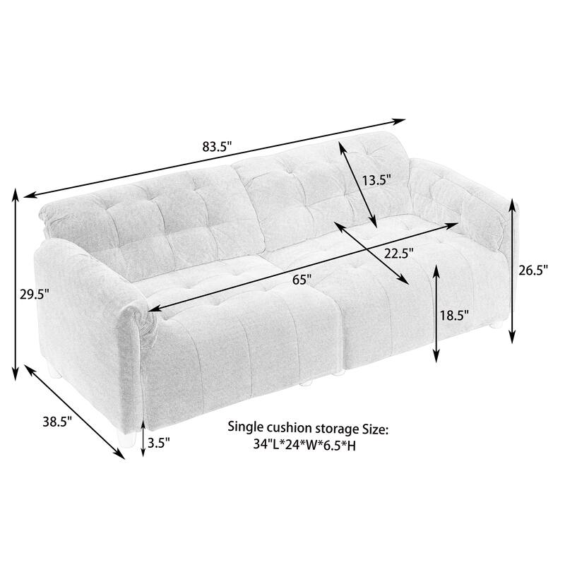83.1" Flannelette 3-Seater Sofa with High-Density Foam, Solid Wood Frame, Easy Assembly