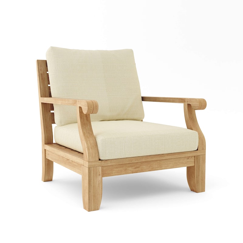 Riviera Luxe Teak Lounge Chair with Sunbrella Cushions - Linen Antique Beige