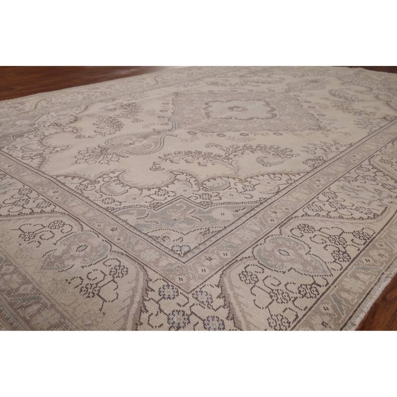 Distressed Tabriz Vintage Persian Rug Handmade Wool Carpet - 6'7" x 9'6"